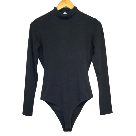 Reformation Cordelia Knit Bodysuit Long Sleeve Shirt Top M Black Neutral Basic - Picture 1 of 7
